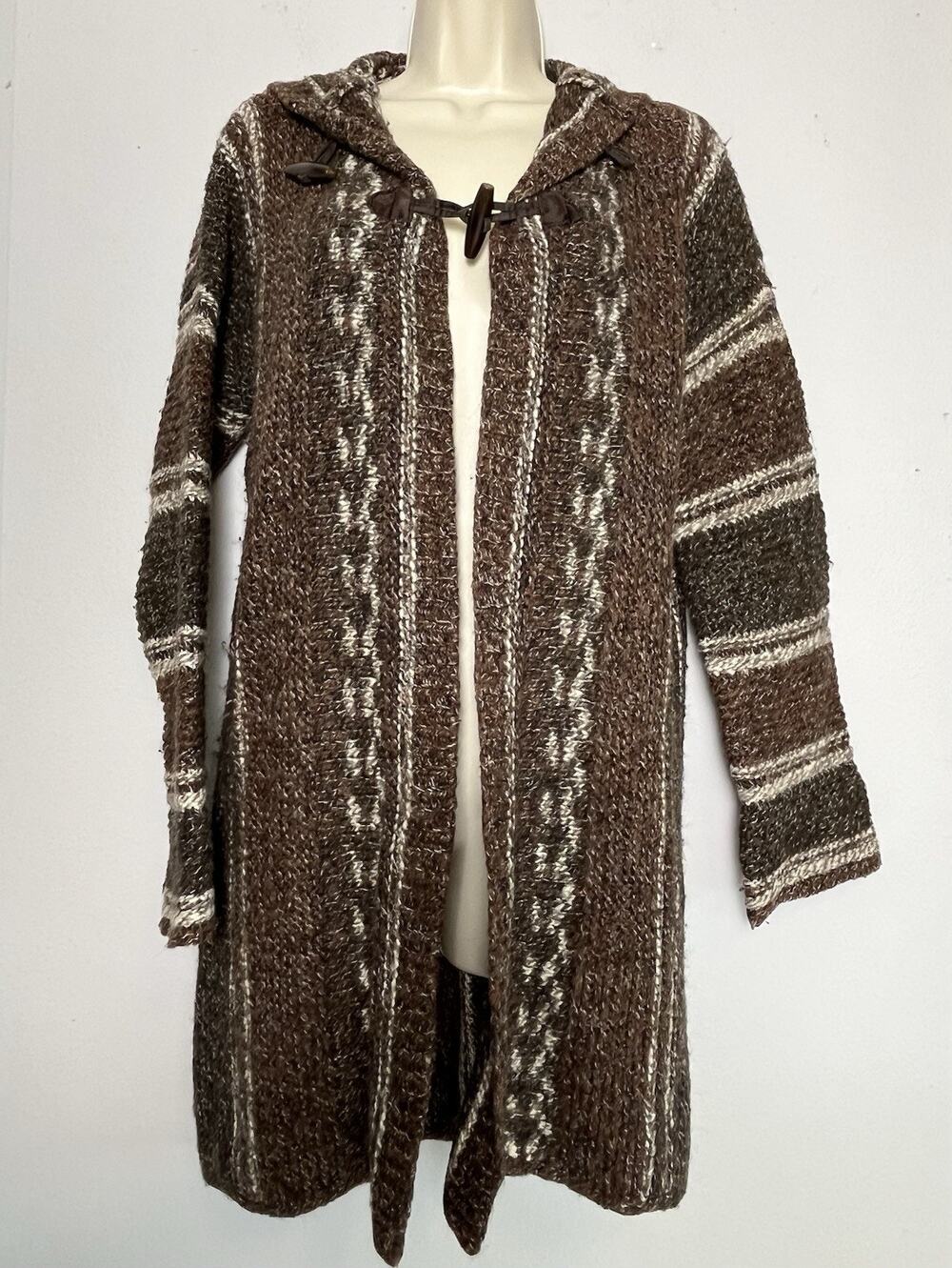Vintage Benetton Hooded Wool Blend Cardigan Coatigan Sz S Granola Boho Hippie